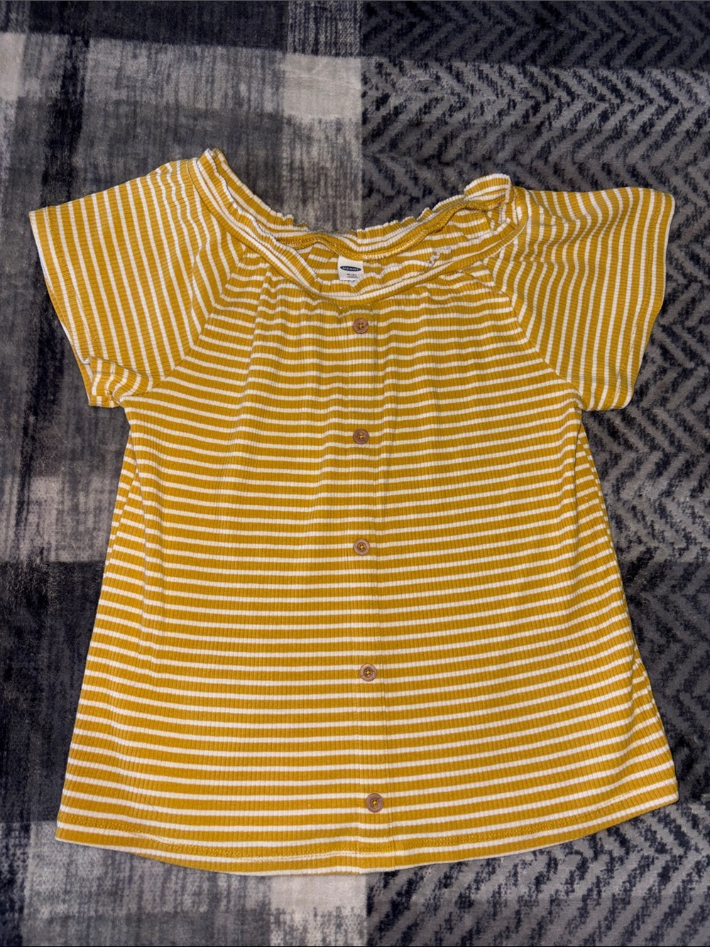 Old Navy Yellow & White Striped Button-Front Toddler Top